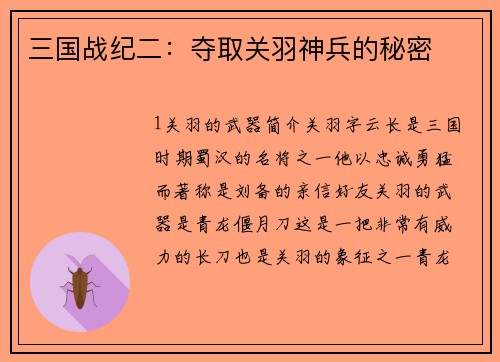 三国战纪二：夺取关羽神兵的秘密